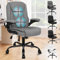 ALFORDSON Massagebürostuhl, Computerbürostuhl, Schreibtischstuhl mit mittlerer Rückenlehne, 150 kg Tragkraft, 90-135° verstellbare Rückenlehne, ergonomischer PC-Stuhl, Leinenstoff, Grau