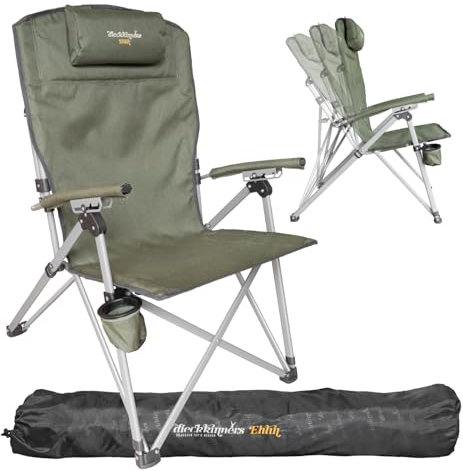 dieckkiners Campingstuhl Ehlin, klappbar aus Stahl, hohe Rückenlehne 3-Fach verstellbar, Klappsessel für Balkon Garten Terrasse, Grün (Grün)