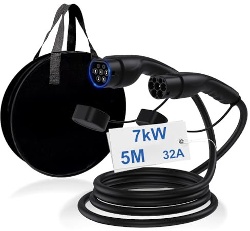 LEISHENG ENERGY Type 2 EV Charging Cable, 7kW 32A 5M 1 Phase Mode 3,Fast Charger for EV Car