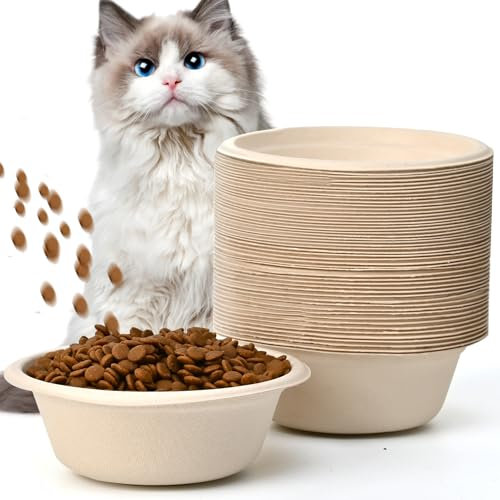 HMDZMR Disposable Cat Food Bowls Paper Cat Bowls 12 Oz Travel Feeding Bowls for Small Dog Kittens Puppies, Wet and Dry Food (50 Pack)