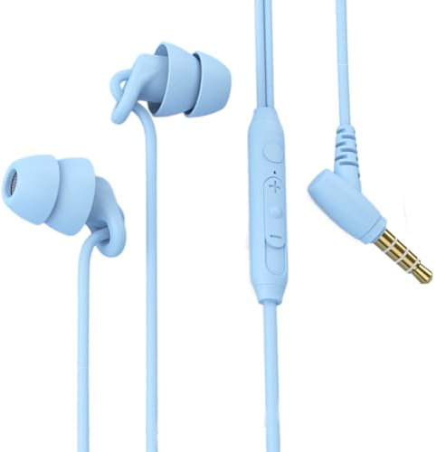 Sleep Earbuds, Comfortable Soft Lightweight Wired Earbuds for Small ear Canal, Noise Cancelling In-Ear Sleep Earphones with Mic Volume Control for Insomnia Snoring Meditation (3.5MM Blue)