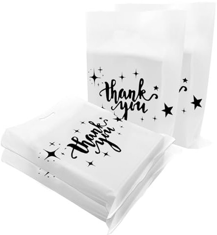 100 Stück Dankeschön Geschenktüten - Extra Dicke 2,36 Mil 30x40 cm Einzelhandels-Plastiktüten für kleine Unternehmen, Geschäfte & Boutiquen - Wiederverwendbare Plastiktaschen mit Griff (White)