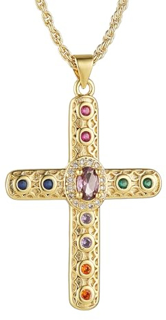 HZMAN Gold Kreuz Halskette für Damen 18K vergoldete Halskette Dainty Retro Kubik Zirkonia Kreuz Halskette Anhänger Schmuck Geschenk