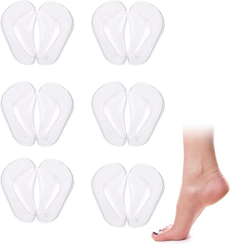 6 Pairs Clear Arch Support Insoles, Gel Orthotic Plantar Fasciitis Insoles Adhesive Flat Feet Shoe Inserts High Heel Cushion Pads One Size for Women Men Relieve Pressure and Foot Pain