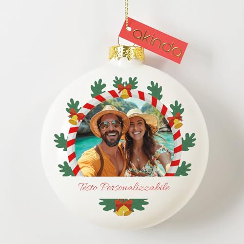 Akinda Art Gallery - Pallina di Natale in Vetro Personalizzabile - Cornice Campane - Addobbi e Decorazioni per Albero - Regalo Natalizio
