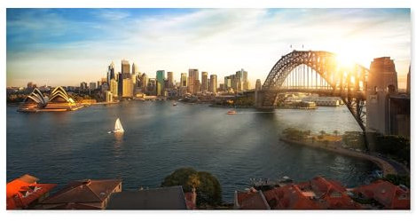 Postereck - 3568 - Panorama, Sydney Australien Skyline Meer - Wandposter Fotoposter Bilder Wandbild Wandbilder - Leinwand - 120,0cm x 60,0cm