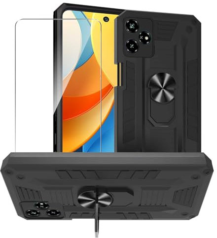 MIBZOR Cover Compatibile con ZTE Blade V60 Vita (6.75), 1 Nero Case e 1 Pezzi Vetro Temperato Pellicola Protettiva, PC + TPU Custodia Antiurto con Staffa Ruotabile a 360°