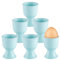 Hueveras de Porcelana, Juego de 6 Hueveras de Porcelana, 5 x 6,8 cm Soporte para Huevos Apilable, Bandeja Redonda para Huevos con Base, para Huevos Duros y Blandos en la Mesa del Desayuno,Azul Claro