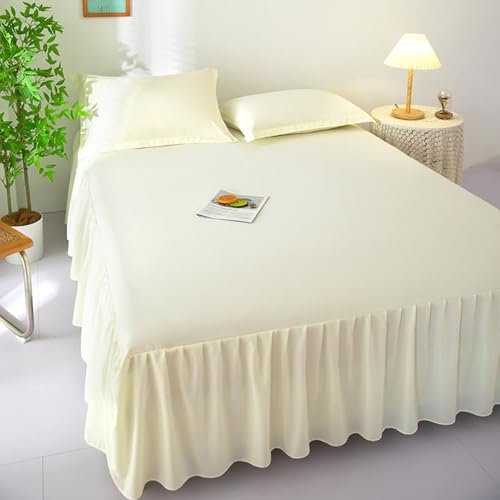 KnSam 150x200cm Bettrock Hotel, Kräuseln Bettrock Mit Rüschen Einfarbig Matratzenschutz, Polyester Betttuch Beige für alle Jahreszeiten