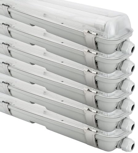 NCC-Licht 6 x LED Feuchtraumleuchte Wannenleuchte 150cm IP65 2 x 22W T8 2200 Lumen 4000K Neutralweiß durchgangsverdrahtet, Deckenlampe für Keller Werkstatt Garage