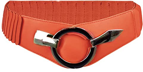 Glamexx24 Elastischer Damen Taillengürtel gürtel 6cm breiter Hüftgürtel mit silberner Ring (Orange, Taillenweite 75cm-110cm)