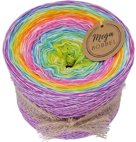 MegaBobbel*Farbstrudel mit Weiß*A148-W* Farbverlaufsgarn - Lace Garn Bobbel Wolle zum Häkeln & Stricken - 50% Baumwolle/50% Polyacryl (3 fädig, 1000m)