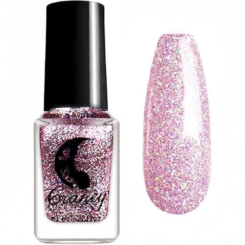 Glitter Nail Polish, Pink Nail Varnish Quick Dry, Shimmer Nail Polish Vegan & Cruelty-Free, Long Lasting nail polish No UV Gel Effect, Super Shine Natural Nail Varnish Salon Quality