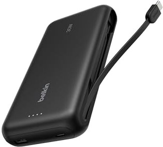 Belkin Gaming Batterie Externe 20000mAh, 30W avec câble USB-C intégré (Recharge Rapide USB-C PD, Chargeur Portable pour Nintendo Switch 2, iPhone 16, iPad Pro, Galaxy S25, etc., Noir)
