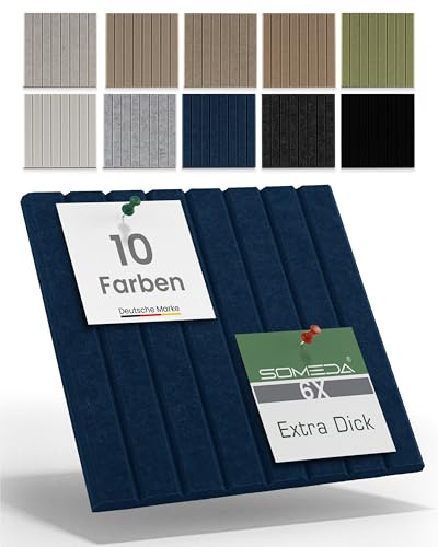 SOMEDA® Pinnwand Filz 6er Set – 30x30cm | 1,2cm dick & hochdicht | Geräuschdämmend & rückstandsfrei | inkl. Klebepads | Filzplatte für Büro, Home-Office, Kinderzimmer, Küche (Dunkelblau/Jeansblau)
