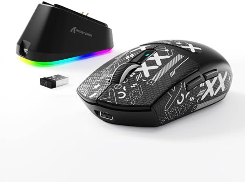 MAMBASNAKE x ATTACK SHARK G3PRO Gaming-Maus mit Magnetischer Ladestation, BT/2.4G Wireless/Kabel, PixArt PAW3311 Sensor, 59g leicht, 25000 DPI LIGHTSPEED Gamer Office-Mäuse für PC/Mac-Schwarz mit Tape