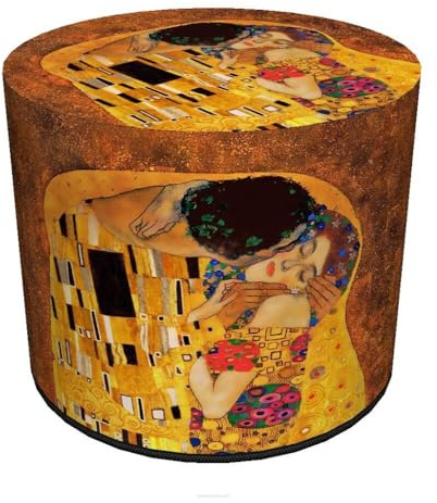 Bertoni Velours Sitzpouf Klimt Kiss Print – runder Hocker Ø40 cm, dekorativ, mit Reißverschluss, für Wohnzimmer (Klimt Kiss)