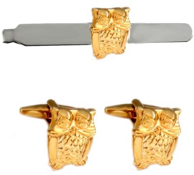 magdalena r. Eulen Manschettenknöpfe + Krawattennadel 5,3 cm bicolor glänzend SET + Geschenkboxen