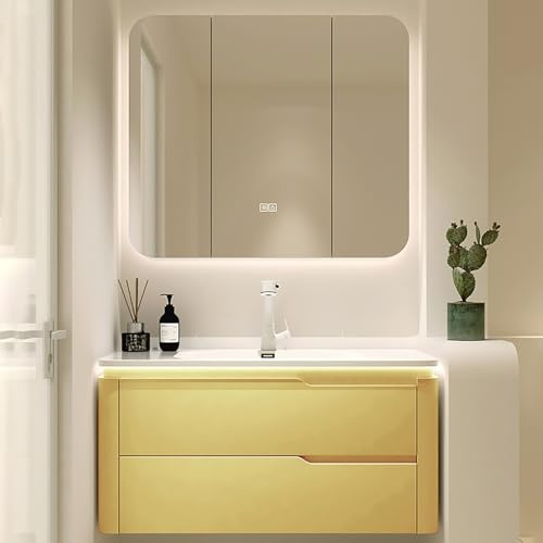 ZKBDBWTR Cremefarbener Waschtisch mit integriertem Keramikwaschbecken – Moderner All-in-One-Waschtischunterschrank für Badezimmer, Gäste-WC oder Badezimmer(70cm/27.5in)