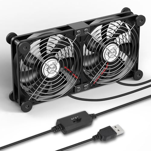 OTraki USB Ventilador 14CM×14CM×2.5CM 3 Velocidades Ajustables Doble Ventilador PC con 8 pies Amortiguadores para PC, Portátiles, PS4, Proyectores, Routers y Otros Dispositivos