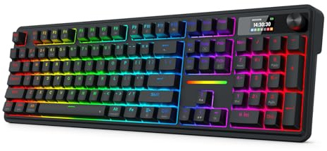 Redragon K762 PRO Wireless 104-Key Gasket Gaming Keyboard, Screen & Knob | Easy-Control LED Info Display, 0-Delay Tri-Mode, Cushioned 5-Layer Noise Dampening for Creamy Thocky Sound, Full-Size 104-Key