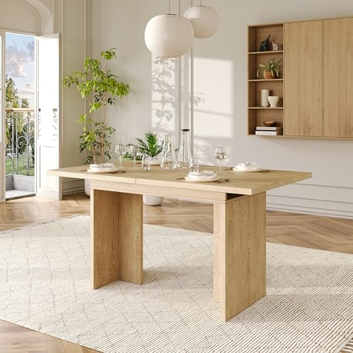 NuvlaGu Ausziehbarer Esstisch, 140/180 x 80 cm, Rechteckig, MDF, Eichenfarbe, für 6-8 Personen, Esszimmer, Küche, Wohnzimmer (Holzfarbe)