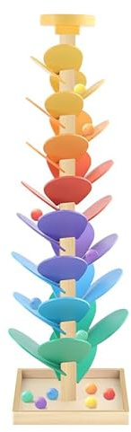 Musical Tree Ball Drop Toy, Montessori Wooden Marble Run Track with Sound Effects & 12 Colorful Balls, Sensory Motion Tower, Educational Color Cognition Toys for 3-7 Years Kids