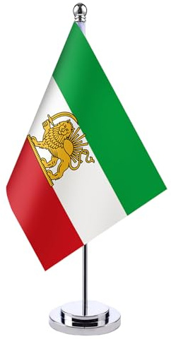 Tischflagge Iran - 21x14 cm - Iranische Tischfahne 14 x 21 Cm - Flaggen Iran Flagge mit Löwe wetterbeständige Fahne mit Messingösen, ideal für Flaggen-Liebhaber