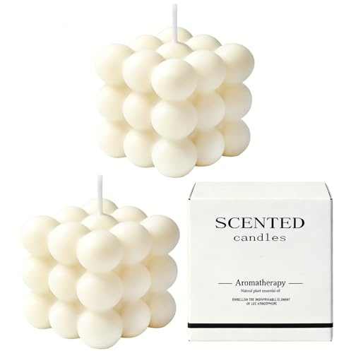 2 PCS Bubble Kerze Duftkerze in Würfelform Würfelförmige Duftkerze aus Natürlichem Sojawachs Kerzen Birne und Freesie Cremefarben ästhetik Bubble Candle Kerzen Deko Wohnzimmer Schlafzimmer Meditation