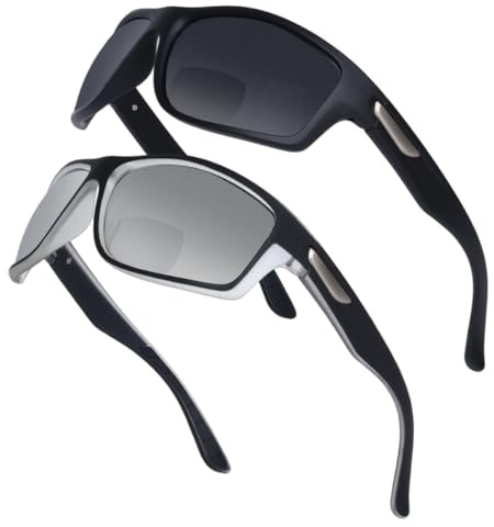 YOBOCO Bifokale Sonnenbrille Herren 1.5 Groß Sonnenlesebrille Sportlich Rundherum Lesesonnenbrille mit Sonnenschutz für Sport/Außenbereich/Fahren, Schwarz+Silber