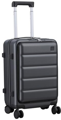 Fiauli Bagaglio a mano da 20 pollici con tasca frontale per laptop, porta di ricarica USB e portabevande, valigia rigida con serratura TSA, ruote a 360°, per uomini, donne, viaggi d'affari, Nero