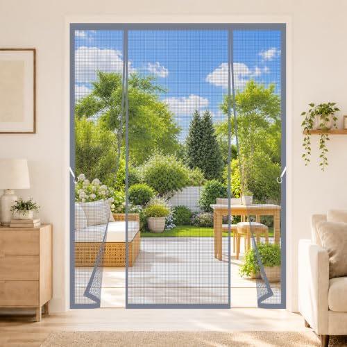 Magnetic Fly Screens for Double Door 120x245cm Full-Frame Hook and Loop for a Secure and Stable fit Static caravans, motorhomes, Holiday lodges Grey