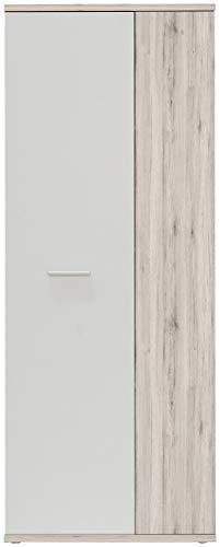 FORTE NET106 Schrank 70, Schuhschrank, Garderobenschrank, Abstellraum, Drehtürenschrank, 2-türig mit Einlegeböden, Weiß mit Holzdekor: Sandeiche, 69 cm breit x 179 cm hoch x 35 cm tief