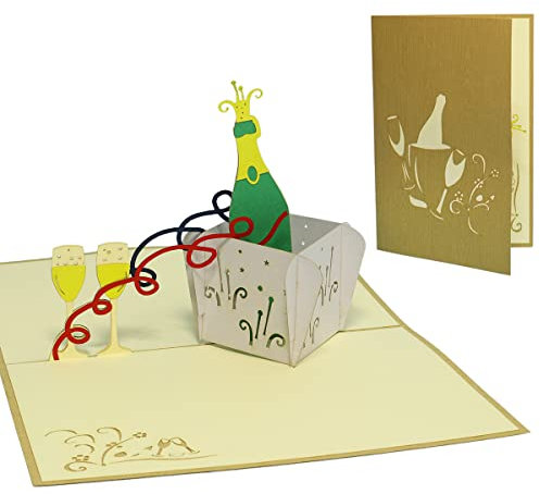 LINPOPUP® 3D Karte Geburtstagskarte Glückwunsch Gutschein Champagner(#133)