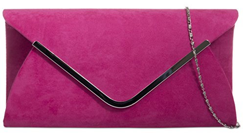 Purple Possum Pink Envelope Clutch Bag Cerise Faux Suede Women's Fuchsia Shoulder Bag Prom Wedding Handbag