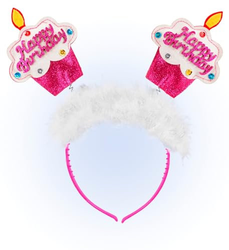 Amakando Happy Birthday Kopfschmuck Haarreif Geburtstag Kopfbügel Kindergeburtstag Kuchen Haarschmuck Diadem Jubiläum Cupcake Haarreifen