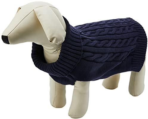 Buster & Beau Luxury Charlton Cable Knit Dog Jumper in Midnight Blue Medium Soft Warm Comfortable Outdoor Indoor Easy to Wear Sweater for All Breeds