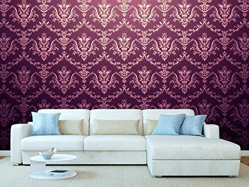 Vliestapete Fototapete Vinyl und Wand Damast Violett Dunkel Mit Blumenmuster Gold | für Wände | Aufkleber | Wandbild | Fototapete Tapeten | mehrere Maße | Deko Kantinen, Salons, Zimmer... 600x300cm