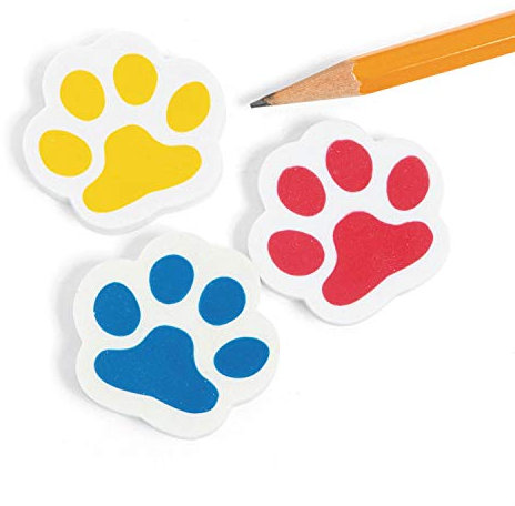 cama24com Bunte Pfoten Radiergummis 12 Stück Mitgebsel Kindergeburtstag Partytüten mit Palandi® Sticker