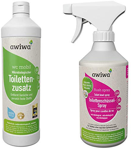 awiwa 2er Set Sanitärflüssigkeit wc mobil 1l + Flush Spray 500ml für die Camping Toilette