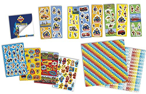 Feuerwehrmann Sam Stickerbox mit über 1000 verschiedenen Motiven von Fireman Sam mit coolen Zeichen- und Stickerblock