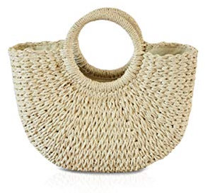 NICOLE&DORIS Sac à main Nouvelle Femme Été Sac de Plage Poignée Sac Rotin Sac de Paille Tissé Sac à Main pour Dame Beige
