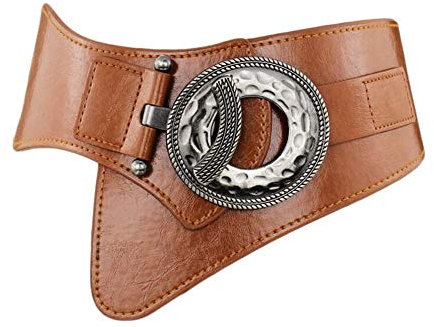 Diyafas Damen Retro Elastische Breiten Gürtel Dehnbar Bund Damen Kleid Dekoration Gürtel (Braun)