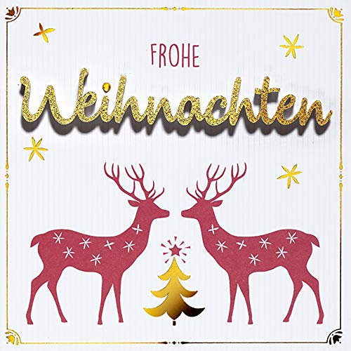 Perleberg klassische Weihnachtskarte mit Umschlag - hochwertige Weihnachtspostkarte mit Merry Christmas Lettering - Karte Weihnachten für schöne Weihnachtsgrüße - Grußkarte - Top Qualität