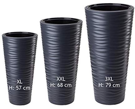 MELTOM Pot de Fleurs ondulé Slim, Pot de Fleurs Rond, Effet 3D (Noir, Set: XL/XXL/3XL)