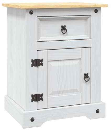 vidaXL Kiefer Nachtschrank Mexiko-Stil Corona mit 1 Schublade Nachttisch Nachtkonsole Nachtkommode Schlafzimmer Kommode Schrank Weiß 53x39x67 cm
