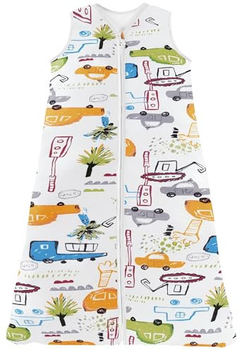 Chilsuessy Sommerschlafsack Baby Schlafsack Kleine Kinder Schlafanzug ohne Ärmel für Sommer und Frühling 100% Baumwolle, Cartoon Fahrzeug, 130/Baby Höhe 130-150cm