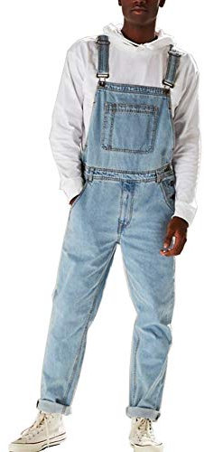 Caige Uomini di Modo Jeans Slim Retro di Un Pezzo di Jeans Salopette,Blu,XXL