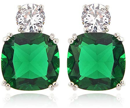 [RIZILIA CLASSIC] Stud Anelli dell'orecchio con l'ammortizzatore di taglio delle pietre preziose della CZ [verde smeraldo] in oro bianco 18K ha placcato, semplice moderno ed elegante