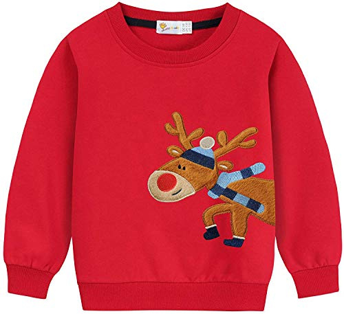 EULLA Kinder Jungen Mädchen Weihnacht Pullover Sweatshirt Weihnachtsoutfit Weihnachtspuli Christmas Xmas Rentier Weihnachtsmann Dinosaurier Weihnachtskleidung 92 98 104 110 116 122